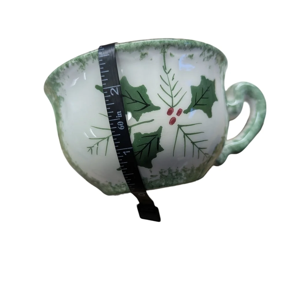Festive Green White Holly Mistletoe Teacup Set Matching Cups Saucers Coffee Tea